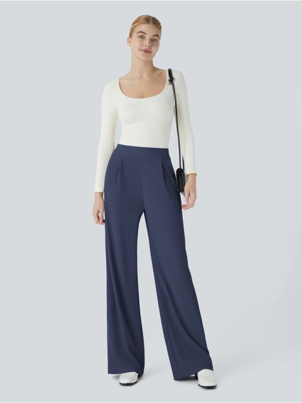 HALARA Flex Microwaffle Navy Wide-Leg High-Rise Trousers Size XS